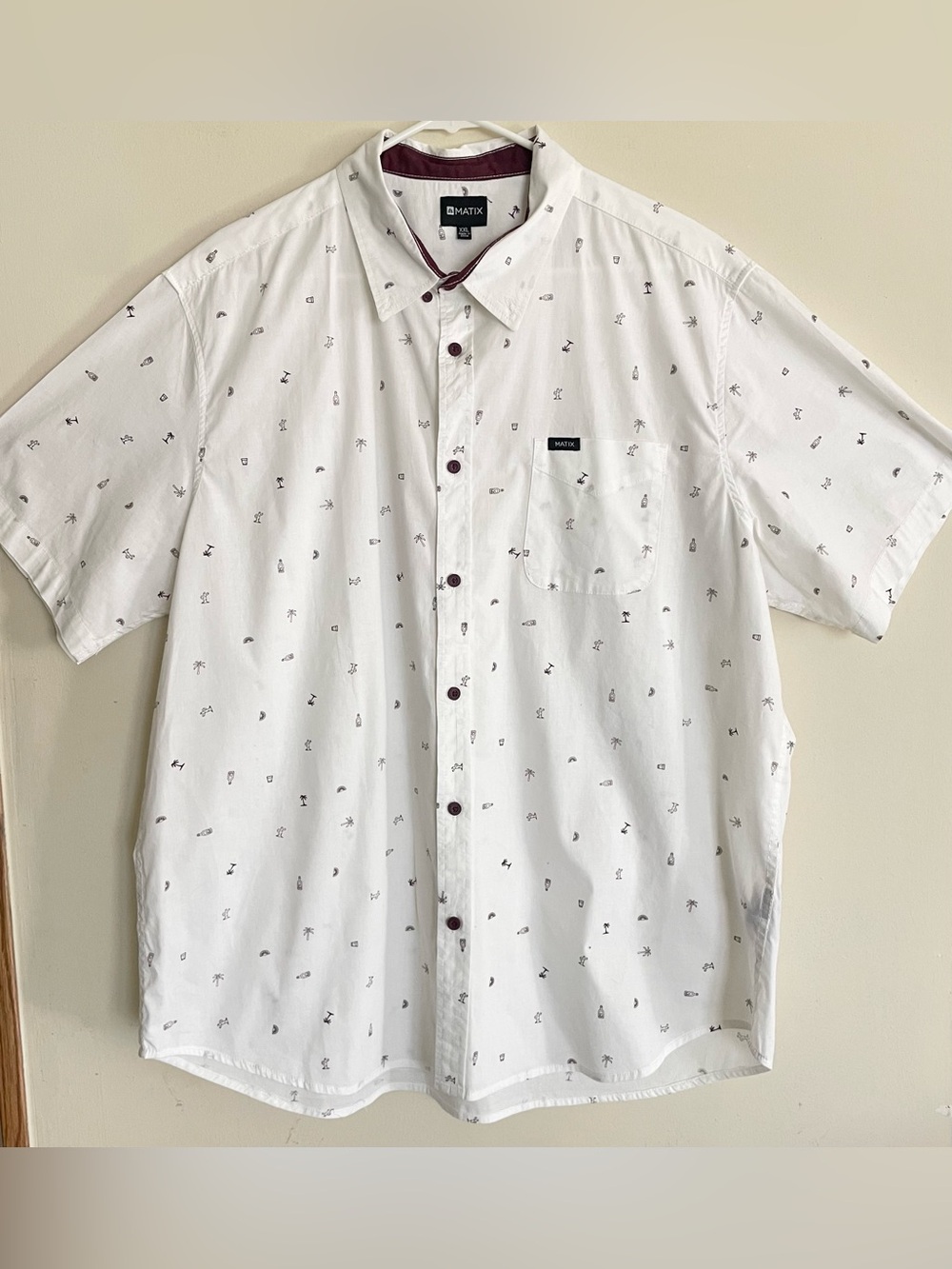 Men’s Matix White and Maroon Button Down Tropical Print Shirt